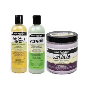 Aunt Jackies Curls & Coils TRIO BUNDLE |Oh So Clean Shampoo 355ml | Curl La La Defining Curl Custard 426 g | Quench Moisture Intensive Leave In Conditioner 355 ml