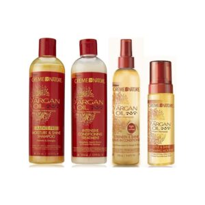 Crème Of Nature Argan Oil (SET OF 4) Sulphate Free Shampoo, 354ml| Intensive Conditioner, 354ml| Leave in Condtioner, 250ml| Style & Shine Foaming Mousse 250ml