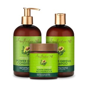 SheaMoisture Power Greens Curly Hair Moringa And Avocado Shampoo, Conditioner And Reconstructor Dry Hair Moringa Avocado to moisturize