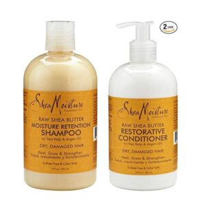 Shea Moisture Raw Shea Butter, DUO set Moisture Retention Shampoo + Restorative Conditioner, 13 Ounce